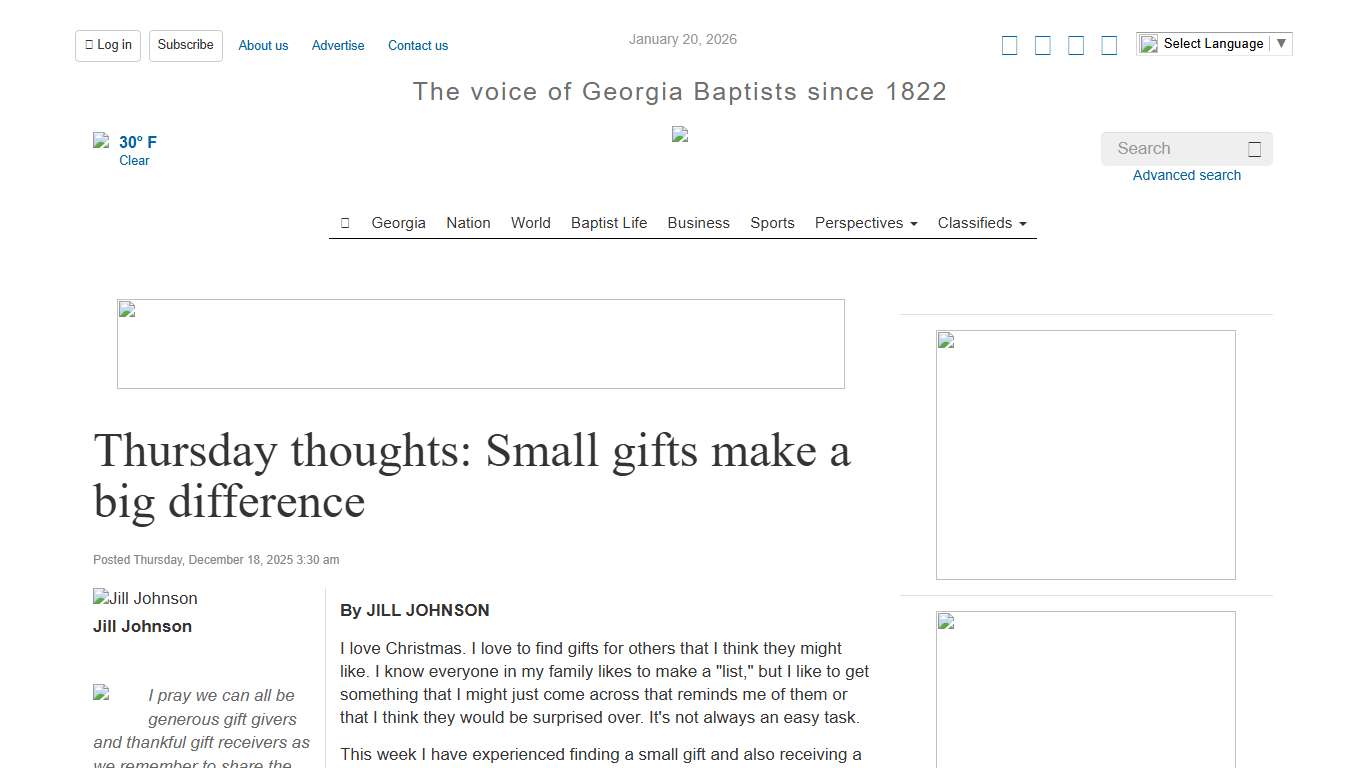 Thursday thoughts: Small gifts make a big difference - The Christian Index