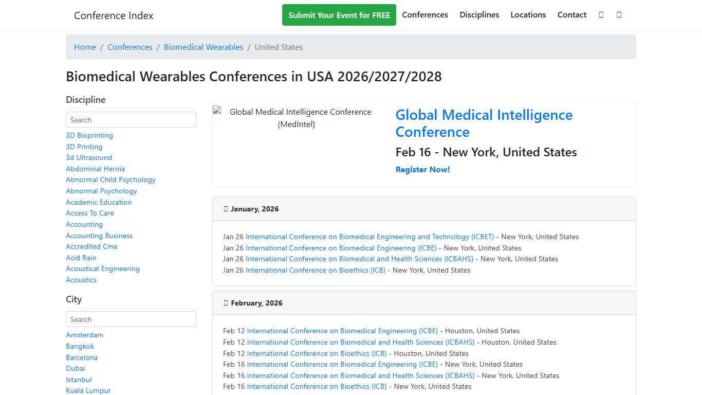 Biomedical Wearables Conferences in USA 2026/2027/2028 - Conference Index